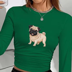 Chemise à manches longues pour femmes avec illustration adorable de bouledogue français - Product Image 1