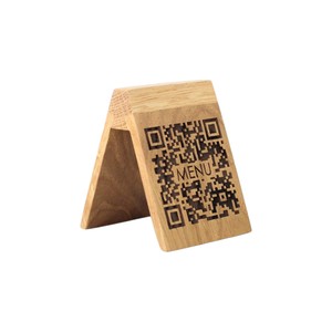 Soporte de menú de madera de roble natural grabado a medida con código QR, cartel de mesa, expositor de sobremesa, estilo antiguo y moderno. - Product Image 1