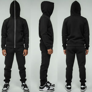 Boys Black Hooded Tracksuit Set Full Zip <b>Sweatshirt</b> Joggers Casual Autumn Wear 100 Cotton Breathable Regular Fit Solid Color - Product Image 1