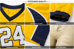 Ensemble d'uniformes de football américain respirants personnalisés, marque personnalisée, jaune marine, 24 polyester, unisexe, vêtements de sport pour adultes - Product Image 6