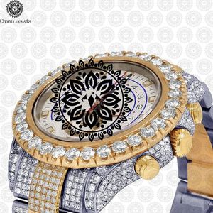 Charm_Jewells Women's Luxury Gold <b>Chronograph</b> Watch Round Case Analog Mechanical Movement Diamond Encrusted Stainless Steel Band - Product Image 1