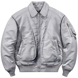Chaqueta Bomber Negra para Hombre, Color Sólido, Cierre de Cremallera, Cuello Alto, Invierno, Exterior de Lona y Seda, Resistente al Viento y Transpirable - Product Image 5
