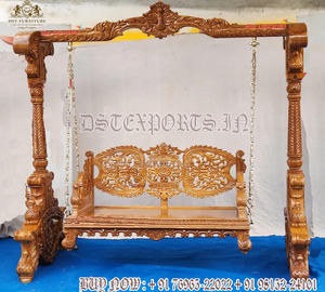 Balançoire en teck au design classique pour salon, balançoire ethnique indienne en bois sculpté à la main Onjhal/Jhula, décoration intérieure, USA - Product Image 2