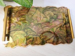 Luxury Abstract Resin Art Serving Tray with Handles Handmade Modern Coffee <b>Table</b> <b>Vanity</b> Tray Statement Home Decor unique tray - Product Image 5