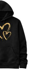 Conjunto de Sudadera con Capucha y Pantalones Deportivos con Estampado de Corazón Negro para Mujer, Sudadera de Felpa Cómoda, Pantalones Casuales a Juego, Estilo Invernal - Product Image 3