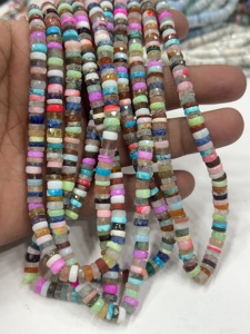 Perles de pierres précieuses de haute qualité pour la fabrication de bijoux, 17 pouces, pierres naturelles multicolores, facettées, forme Heishi, taille 7-8 mm - Product Image 5