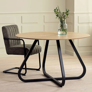 Table de salle à manger de style urbain, plateau rond en bois de manguier massif, mobilier de luxe pour la maison avec pieds en métal noir design - Product Image 2