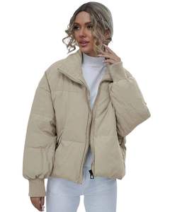 Women Winter Puffer <b>Jacket</b> Stand <b>Collar</b> Quilted Bubble Coat Full Zip Warm Casual Beige Outerwear Fashion <b>Jacket</b> - Product Image 4