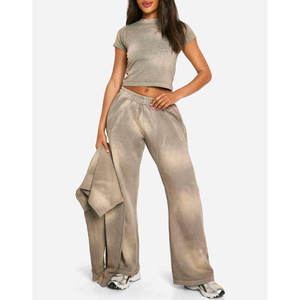 Camiseta Corta de Punto de Algodón Gris para Mujer, Cuello Redondo, Manga Corta, Informal, Verano, Transpirable, Color Sólido, Estilo Urbano - Product Image 2