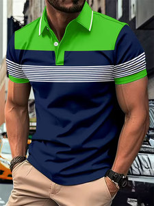 Polo homme tendance été, motif géométrique simple et stylé, imprimé 3D, streetwear cool, coupe oversize - Product Image 4