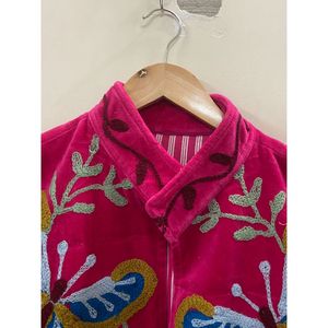Chaqueta de Algodón y Terciopelo Bordada a Mano para Mujer, Cuello Mandarín, Manga Larga, Otoño Invierno, Estilo Bohemio con Diseño de Ojo, Ecológica, Abierta - Product Image 2