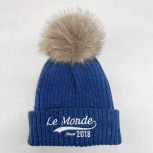 Gorro de Punto con Logotipo Personalizado, Gorros de Invierno de Piel Sintética de Alta Calidad con Pompón para Hombre y Mujer - Product Image 3