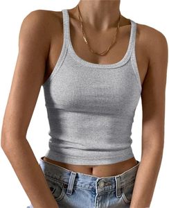 Camiseta sin mangas para mujer, blanca, de punto acanalado, con cuello redondo, informal, corta, de color liso, transpirable - Product Image 4