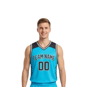 Ensemble de shorts de basket-ball personnalisés pour hommes, col en V, sans manches, uniforme d'équipe, nom personnalisé, numéro, garniture contrastée, 100% Polyester - Product Image 3