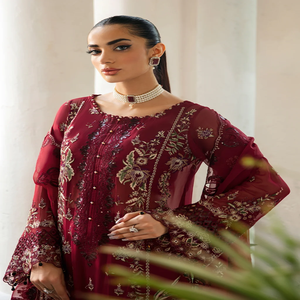 Ramsha DASTAK 02 Indian Dresses <b>Women</b> Punjabi Bridal Maroon Embroidered Chiffon <b>Kurta</b> Set Floor-Length Traditional Wedding Wear - Product Image 5
