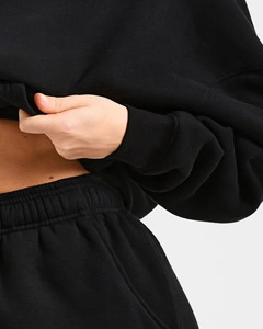 High Demand Custom Logo Black Oversized Hoodie & <b>Jogger</b> 2 Piece <b>Set</b> Women's Tracksuits Cotton Breathable Women's <b>Matching</b> <b>Sets</b> - Product Image 5