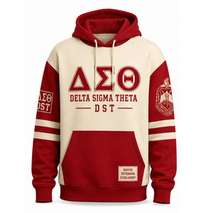 Sudadera con Capucha Delta Sigma Theta 1913 Roja Crema con Mangas Raglán Unisex de Algodón y Felpa, Informal, con Logotipo Frontal y Bolsillo - Product Image 5