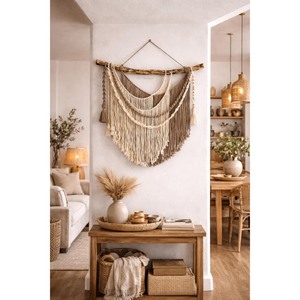 Bohemia Macrame Wall Hanging Natural Fiber Fringe Art Piece Irregular Shape Home Decor Living Room Nature Theme - Product Image 2