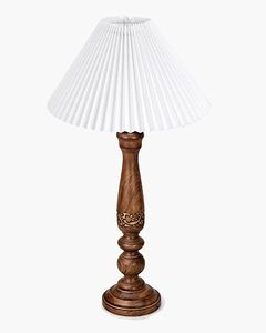 Carved Wood <b>Table</b> <b>Lamp</b> Pleated Fabric Shade Silent Design Shape-<b>Vintage</b> Scandinavian Style Bedside <b>Lamp</b> for Home Hotel - Product Image 3
