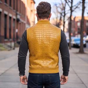 Chaleco de cuero de cocodrilo para hombre |    Chaleco de Cuero con Estampado de Cocodrilo de Lujo - Product Image 2