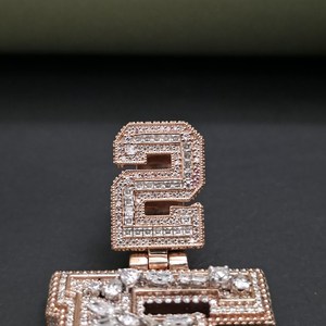 Most Selling Rose Gold Plated Pendant Necklace with Lab Created Diamond <b>Iced</b> <b>Out</b> Letter Design Unisex Hiphop Style Jewelry - Product Image 2