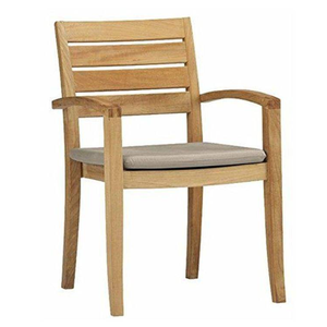Stackable Outdoor <b>Dining</b> <b>Chairs</b> in Teak Wood, with Slatted Back Design and <b>Gray</b> Cushion suitable for indoors or outdoors - Product Image 1