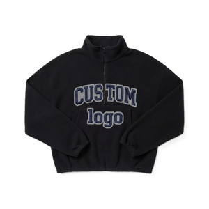 Bulk Custom Quarter-<b>Zip</b> Fleece Pullover Manufacturer | Wholesale Crop Stand Collar Women's Hoodies Vintage Text Versity Oversize - Product Image 4