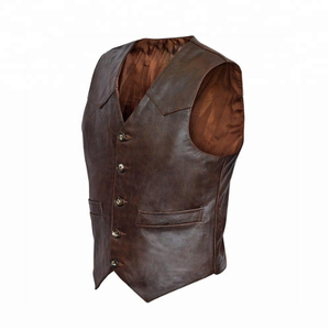 Gilet de cowboy western en cuir véritable marron pour homme, style vintage personnalisé, veste sans manches, vêtement d'extérieur pour motard, vente en gros - Product Image 2
