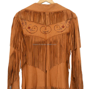 Streetwear Punk Style Western Leather Jacket Classic Western Breathable Winter <b>Front</b> Logo Tassel Cowhide Leather - Product Image 4
