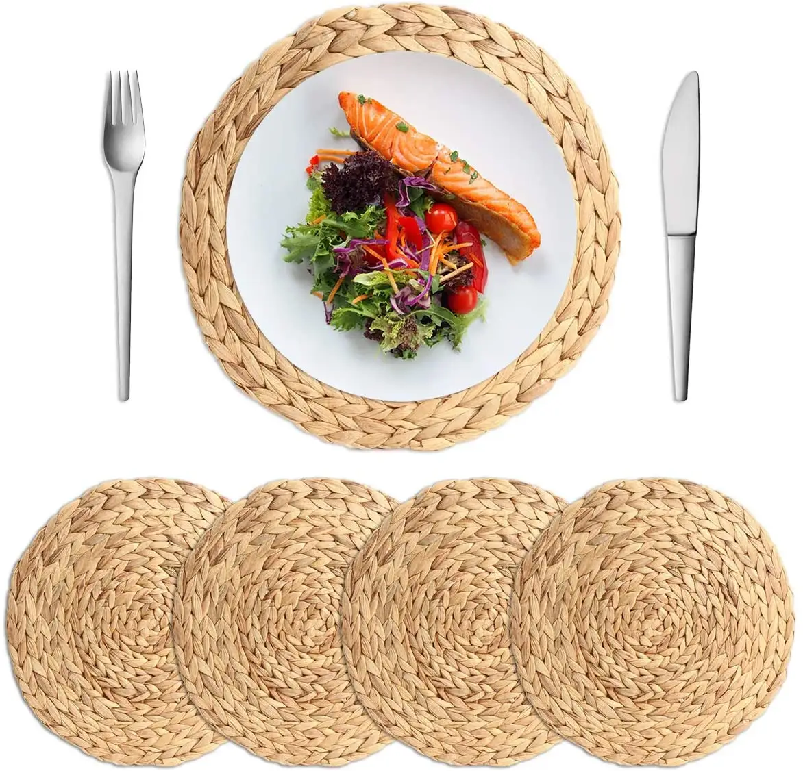 Hand Geweven Ronde Hittebestendige Pad Jute Stro Effen Placemats