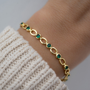Pulsera de Cadena con Eslabones y Circonita Verde de 5mm, Chapada en Oro de 18K sobre Plata 925, Joyería Fina para Mujer, Uso Diario, Regalo - Product Image 5