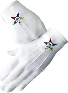 Gants maçonniques en coton blanc 100% avec l'insigne de l'Ordre de l'Étoile d'Orient - Étoile OES sur le dessus - Product Image 6