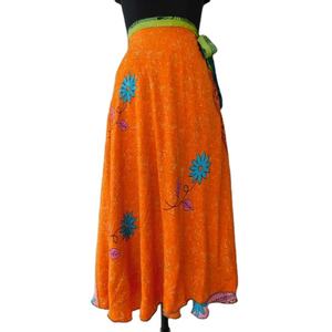 Femmes Style Vintage Soie Sari Maxi Jupe De Mariée Droite Wrap Magique Jupe Deux Couches Plus La Taille Casual pour La Danse Style Bohème - Product Image 1