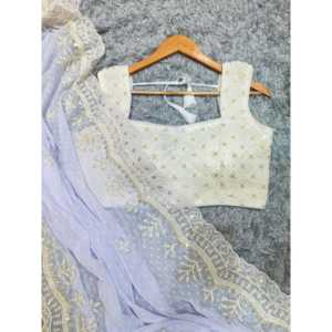 Sari de soirée de créateur avec de magnifiques paillettes et broderies de fils - Product Image 3