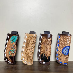 Funda para Cuchillo de cuero mecanizada a mano de alta calidad profesional, accesorios de caza, funda para cuchillo con diseño de plumas de cuero genuino - Product Image 5