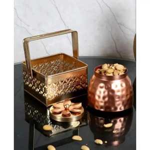 Gold Metal Snack Jar With Floral Lid And <b>Square</b> Wire Basket - Product Image 1