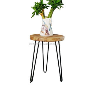 โต๊ะข้างโซฟาไม้เนื้อแข็งทรงกลมทันสมัยพร้อมขาเหล็กทรงกิ๊บ โต๊ะเล็กสำหรับวางข้างโซฟาในห้องนั่งเล่น - Product Image 1