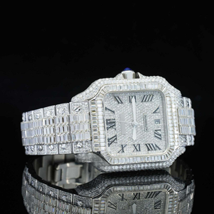 Reloj de pulsera para hombre con esfera romana, estilo hip hop, de acero inoxidable, con diamantes baguette, movimiento mecánico ETA de 41 mm, moissanita plateada - Product Image 3