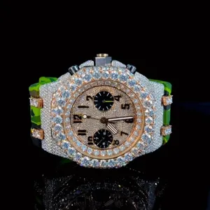 Reloj Inteligente de Lujo con Banda de Diamantes Redondos para Hombre, con Esfera Rosa, Caja de Moissanita, Movimiento Mecánico y Correa Plateada - Product Image 1