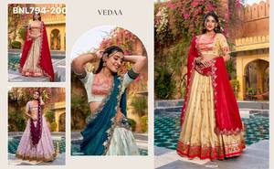 Beautiful Slub Kota with Zari Weaving work with Paithani(Jacquard) Border Lehenga-<b>Beads</b> work Blouse-Work Dupatta Woman Fashion - Product Image 4