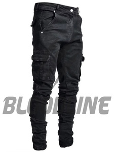 Jean Cargo Slim Fit en Denim pour Homme BLOODLINE, Taille Mi-Haute, Coton Délavé, Style Décontracté Printemps, Poches Imprimées - Product Image 5