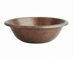Évier de cuisine rond en cuivre fait main élégant, à cuve unique, surface brossée mate, design rustique, installation sur plan. - Product Image 1