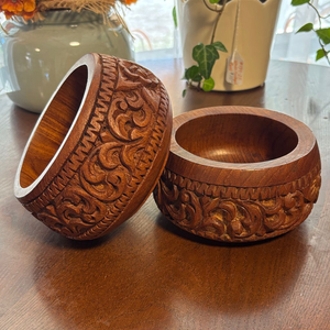Handmade Wooden Bowls Solid Wood <b>Dinnerware</b> Soup Bowl With Decorative Carving Designed - Product Image 3