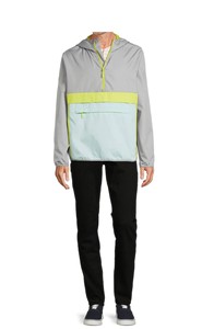 Chaqueta Cortavientos con Capucha para Hombre, Gris Verde Lima, con Cierre de Cremallera, Diseño Color Block, Deportiva, Transpirable, Ecológica, de Secado Rápido, en Poliéster - Product Image 4