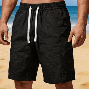 Shorts Largos de Nailon para Gimnasio, Color Negro, con Cordón en la Cintura, Cómodos, Estilo Urbano - Product Image 5