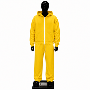Conjunto Deportivo Amarillo para Hombre, Sudadera con Cremallera Completa y Pantalones Jogger, Personalizable al por Mayor, Ropa Deportiva Casual de Calle, Estilo de Dos Piezas en Felpa - Product Image 1
