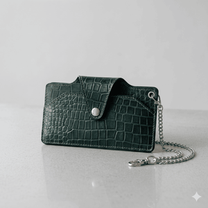 WRIZA Genuine Leather Croc Embossed Eyeglass <b>Case</b> Slim <b>Sunglasses</b> Pouch Keychain Hook Travel Spectacle Holder Forest Green Luxes - Product Image 1