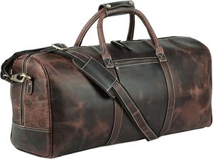 Bolsa de Viaje de Fin de Semana Unisex de Cuero, Gran Capacidad, Cierre de Cremallera, Estilo Vintage, Asa Suave - Product Image 5