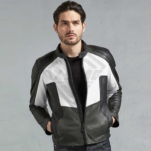 Blouson de motard en cuir véritable haut de gamme personnalisé pour homme – Manteau de course moto bicolore élégant – Vêtement en cuir véritable de haute qualité - Product Image 6