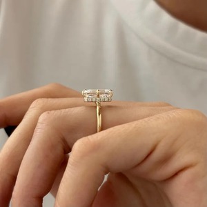 Trendy Design Emerald Cut 4 Carat Lab Grown <b>Diamond</b> Compass Set Engagement <b>Ring</b> Hidden Halo IGI Certified 18k <b>Diamond</b> <b>Ring</b> - Product Image 3